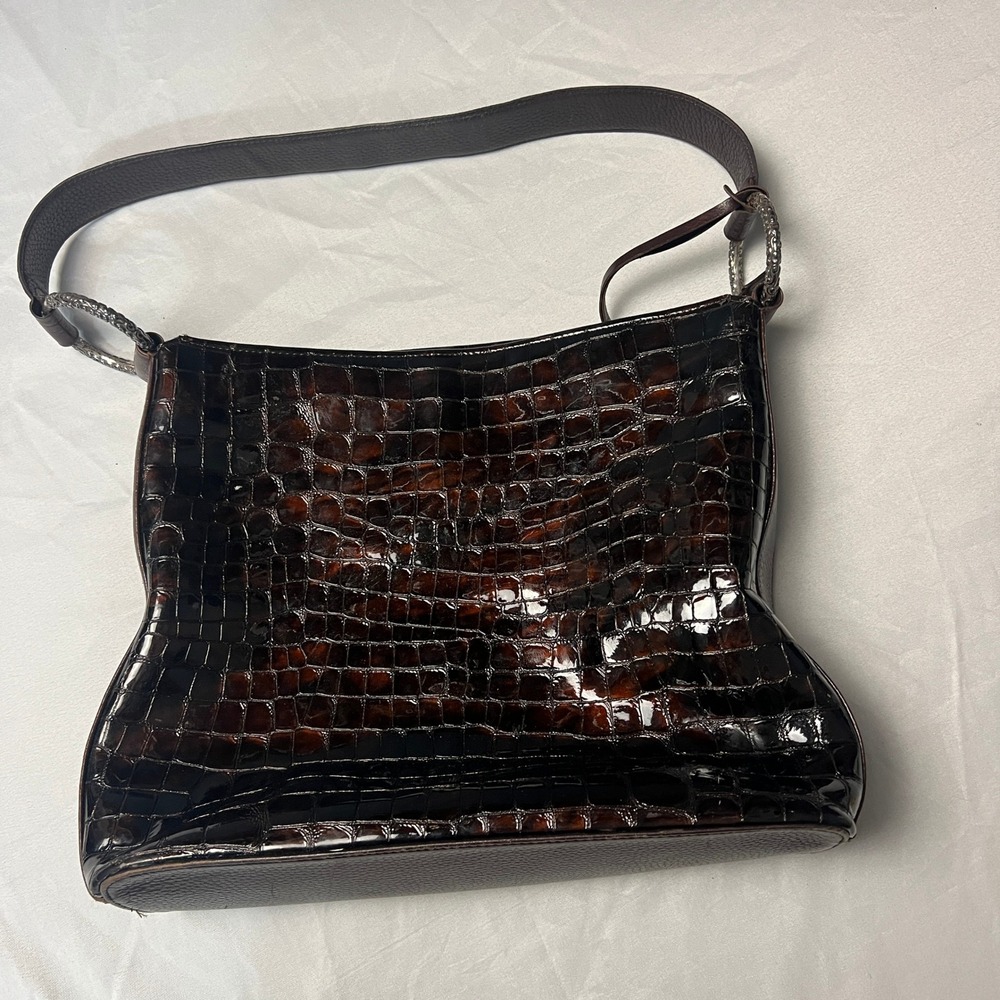 Brighton Croc Cher Embossed Shoulder Bag Brown Faux Leather Silver Detail‎ Hobo